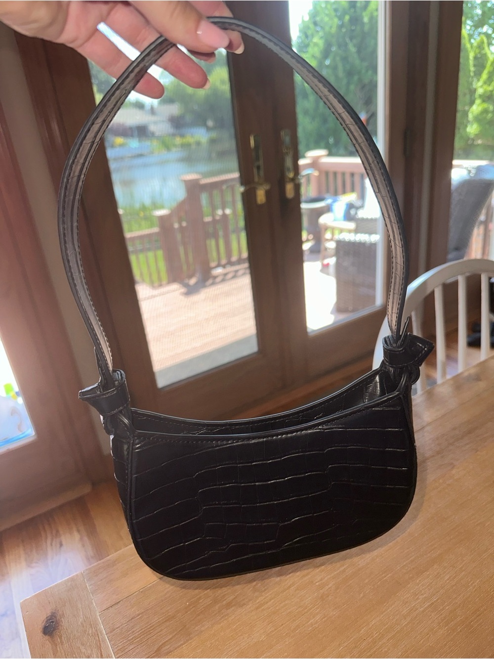 Zara Black Croc-Embossed Shoulder Bag